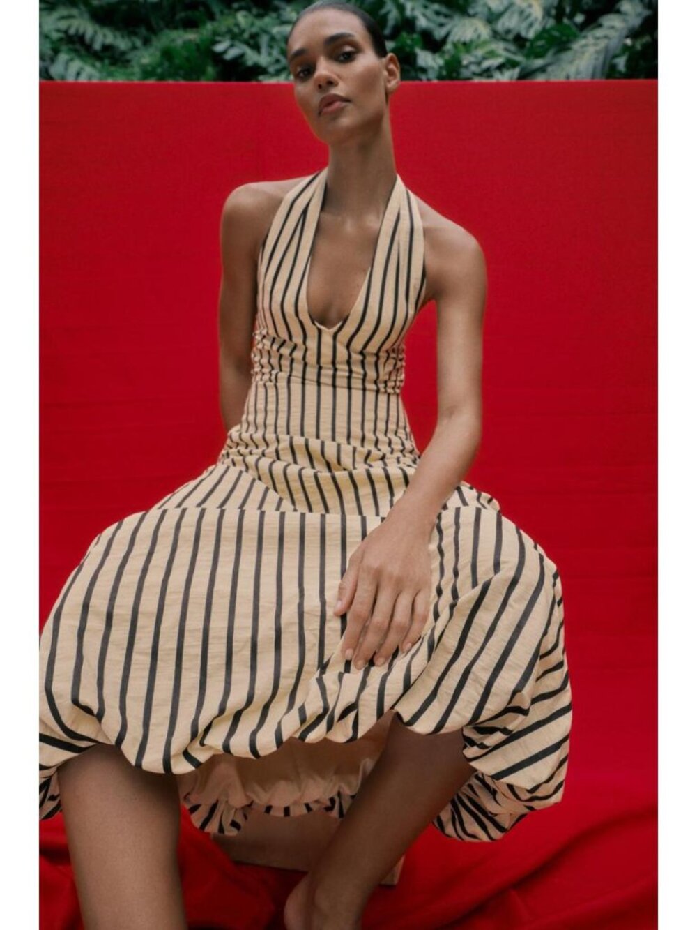 ZARA STRIPED BUBBLE MIDI DRESS